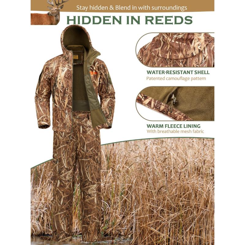 NEW VIEW Hunting Clothes For Men, Quiet Camo Hunting Jacket And Pants, Water Resistant Hunting Suit For Deer Duck Bow Hunting