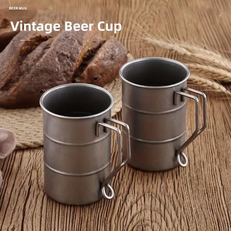 Stainless Steel Water Cup, 1 Count Vintage Mug with Handle, Portable Drinking Cup for Outdoor Camping, Party Drinking Cup