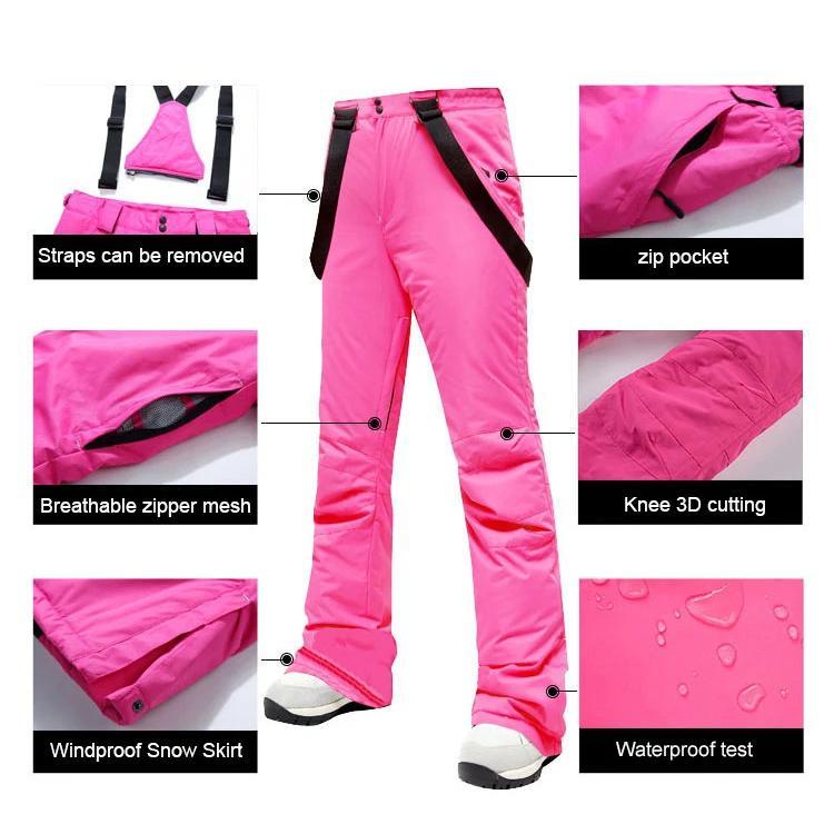 Ski Pants Women Thicken Windproof Waterproof Winter Snow Pants Outdoor Sports Snowboarding Warm Breathable Overalls