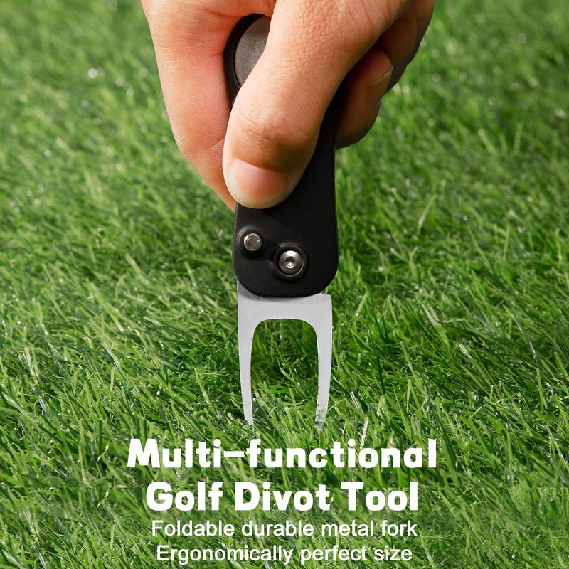 Golf Accessories Kit 13 in 1, includes a towel, divot tool, ball marker, golf tee, storage bag and cleaning brush. Golf gifts for him.