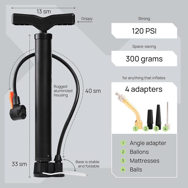 Bike Pump Floor, Advanced Bike Tire Inflator, Bicycle Hand Air Pump with Dual Presta and Schrader Valves, Handheld Bike Pump, Suitable for Road and Mountain Bikes