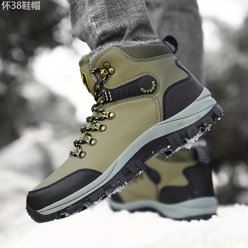 Men's Outdoor Snow Boots, Winter Thermal Shoes, Windproof Hiking Boots With Fuzzy Lining