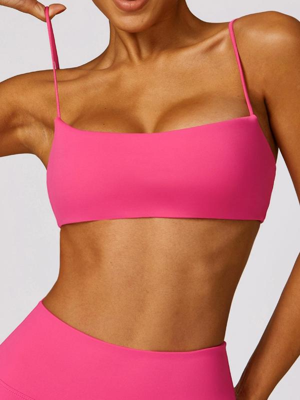 Women's Solid Spaghetti Strap Backless Wireless Sports Bra, Sporty Comfort Quick Drying Push Up Bra, Sports Bra for Women, Ladies Sportswear for Yoga Gym, Womenswear, Fall Outfits, Birthday Gifts