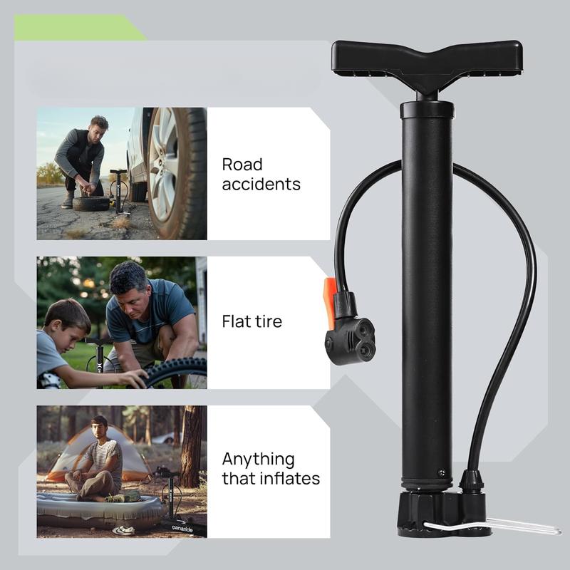 Bike Pump Floor, Advanced Bike Tire Inflator, Bicycle Hand Air Pump with Dual Presta and Schrader Valves, Handheld Bike Pump, Suitable for Road and Mountain Bikes