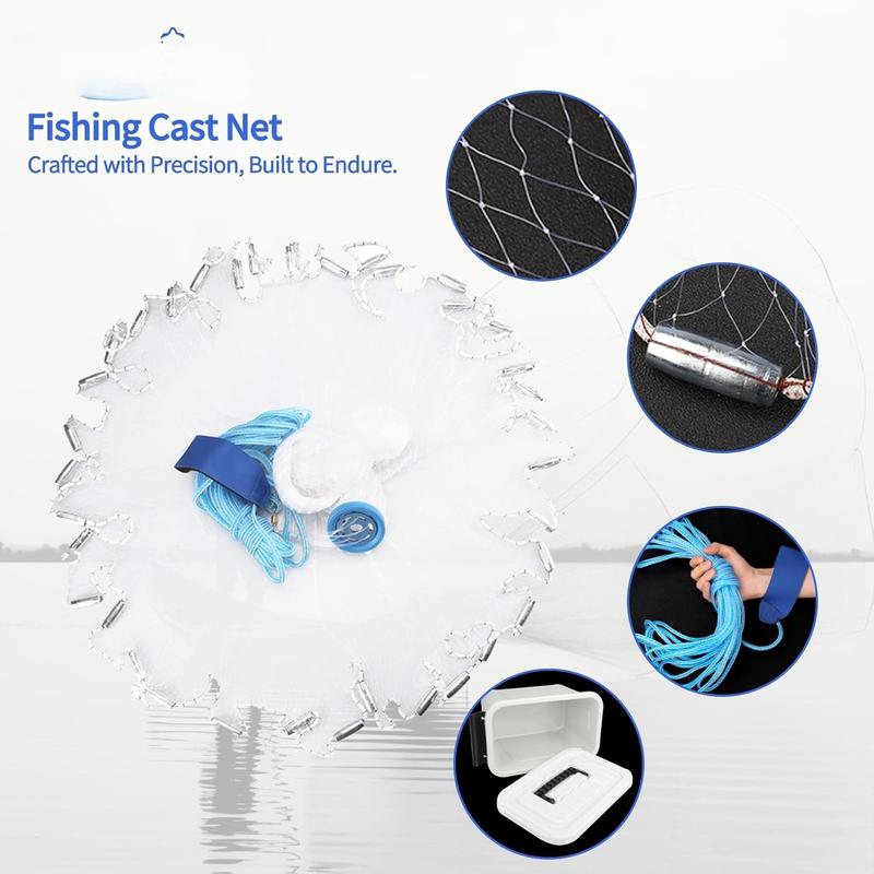 Saltwater  Fishing Cast Net for   Fish Heavy Duty Throw Net 3Ft 4Ft 5Ft 6Ft 7Ft 8Ft Radius Freshwater Casting Nets with an Extra Fishing Cage, 1 2 Inch Mesh Size