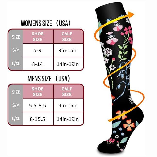 ISUNIE Compression Socks 4 Pairs Floral Print Knee High Socks Floral Printing Socks for Women and Men - For  Running, Athletic,Travel