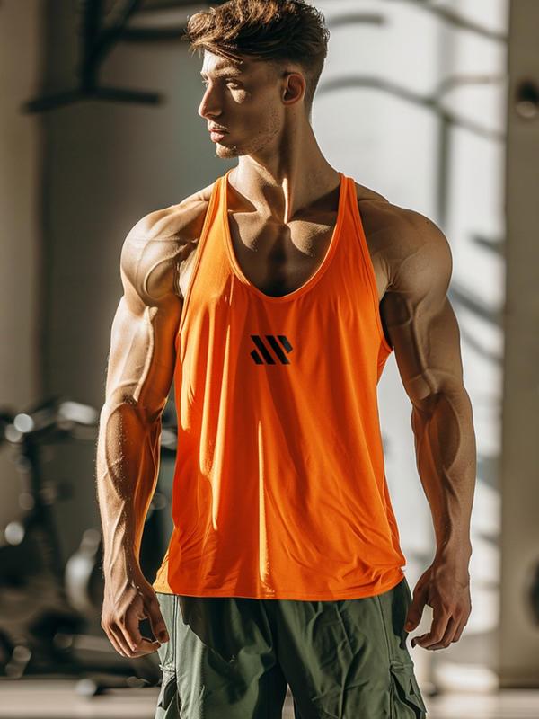 Men's Solid Color Scoop Neck Sports Vest, Regular Fit Breathable Quick Drying Sports Tank Top, Sporty Top for Gym Workout Running