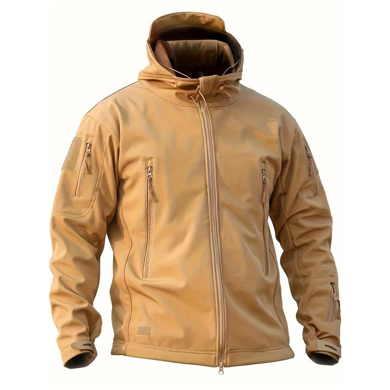 Men's Hooded Softshell Jacket And Pants Set - Fleece-lined, Multi-pocket, Outdoor Hiking And Training Suit For Fall Winter