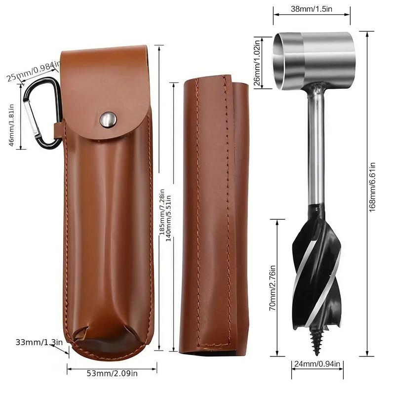 Manual Drill with PU Leather Case, Multifunctional Hand Drill, Outdoor Survival Tool, Woodworking Drill, Suitable for Wood, Outdoor Camping