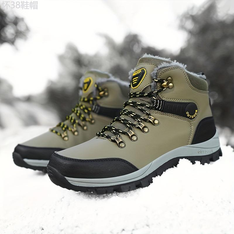 Men's Outdoor Snow Boots, Winter Thermal Shoes, Windproof Hiking Boots With Fuzzy Lining