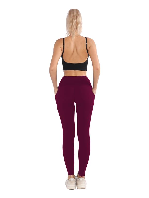 6 Pcs High-Waisted Slimming Yoga Pants with Pockets, Tummy Control, High Elasticity Solid Color Leggings for Women