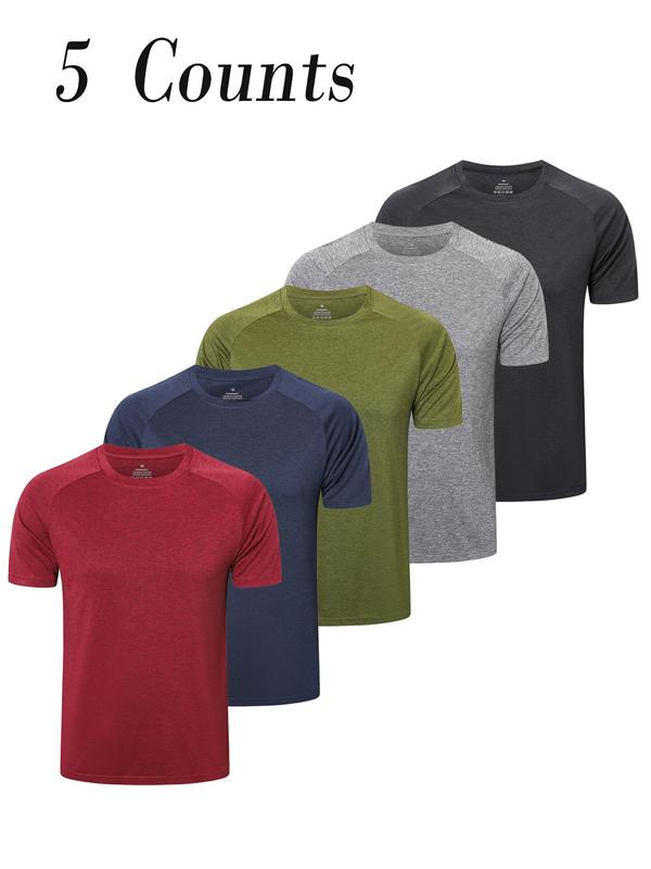 Men's Solid Long Sleeve Tee, Quick Drying Breathable Round Neck Sports T-shirt for Gym Workout Running, Workout Tops, Gym Clothes, Casual Sporty Top for All Seasons