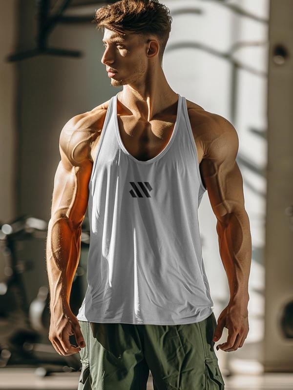 Men's Solid Color Scoop Neck Sports Vest, Regular Fit Breathable Quick Drying Sports Tank Top, Sporty Top for Gym Workout Running