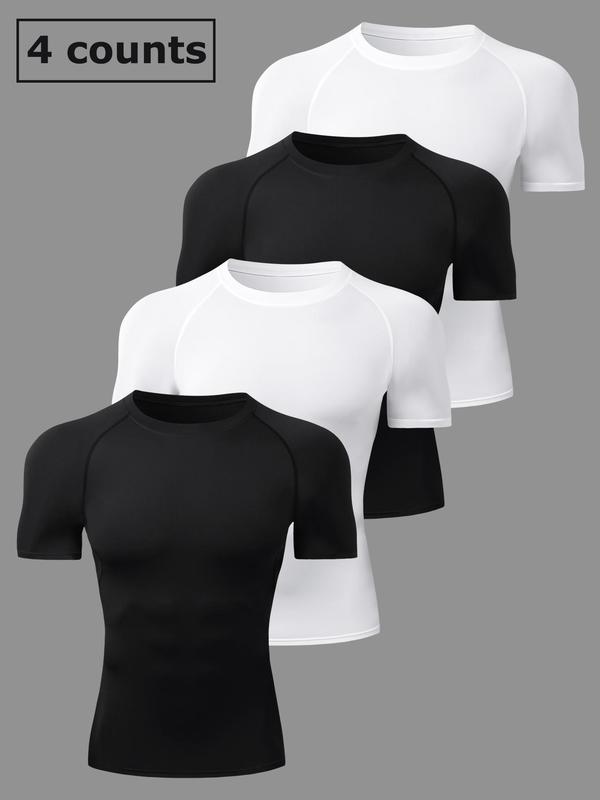 Men's Solid Round Neck Raglan Sleeve Sports Tee, Quick Drying Breathable Crew Neck T-Shirt, Casual Sporty Top for Summer