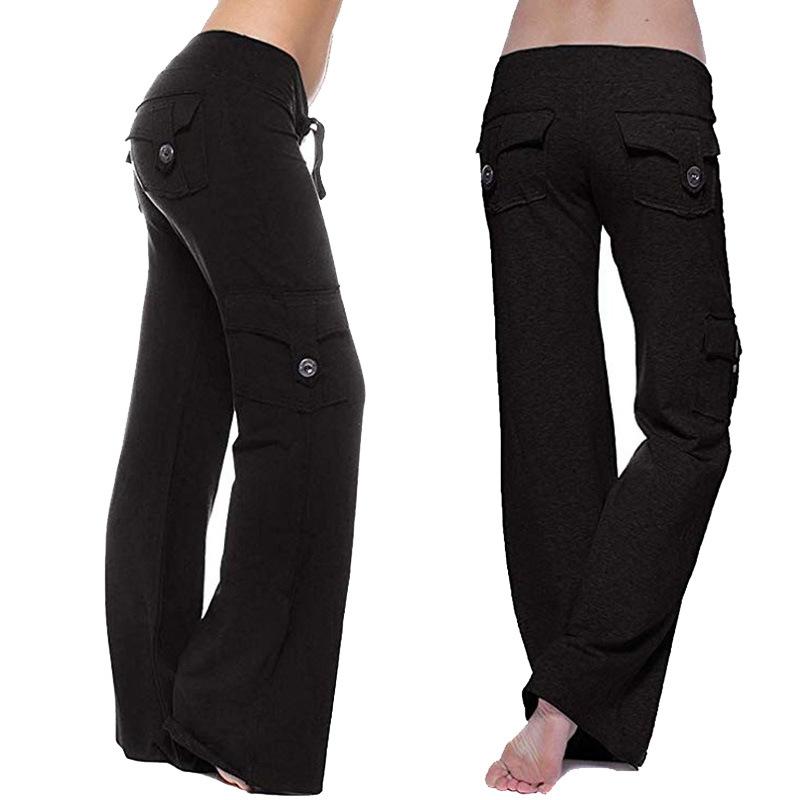 Womens Cargo Yoga Pants  Elastic High Waist Wide Leg Pants