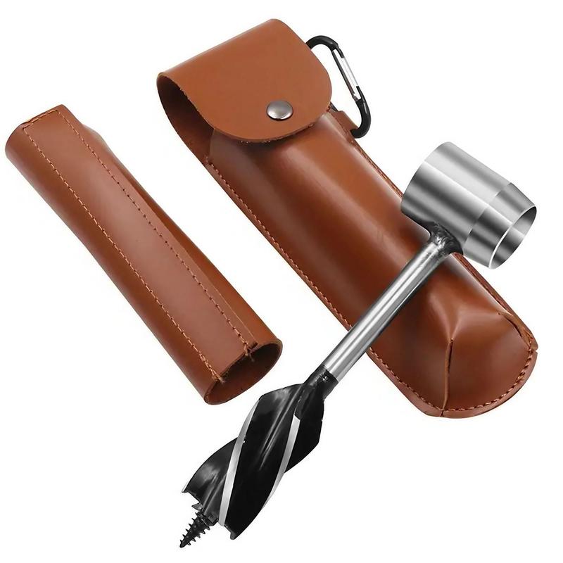 Manual Drill with PU Leather Case, Multifunctional Hand Drill, Outdoor Survival Tool, Woodworking Drill, Suitable for Wood, Outdoor Camping