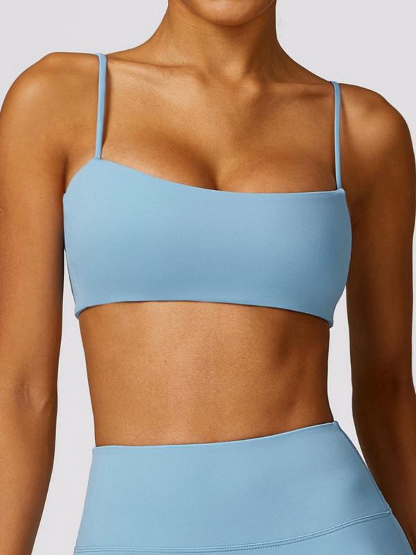 Women's Solid Spaghetti Strap Backless Wireless Sports Bra, Sporty Comfort Quick Drying Push Up Bra, Sports Bra for Women, Ladies Sportswear for Yoga Gym, Womenswear, Fall Outfits, Birthday Gifts