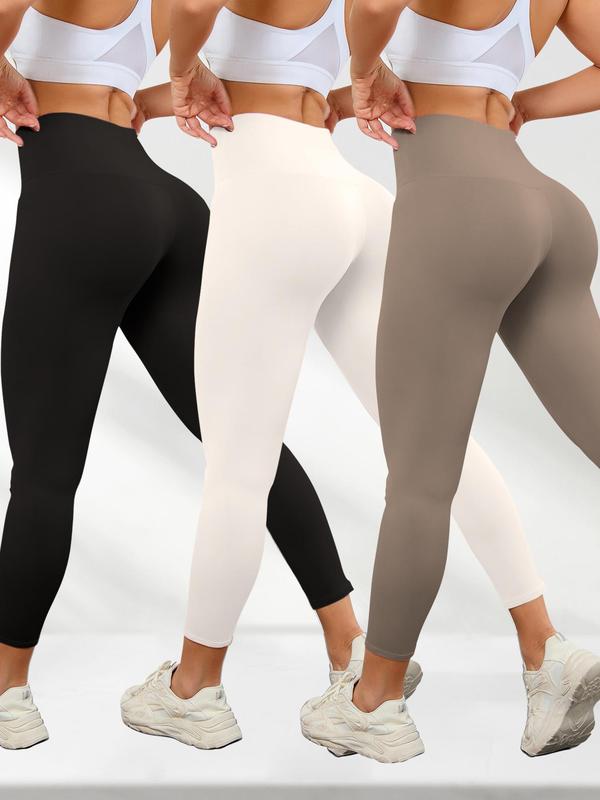 Women's Solid Color High Waist Sports Leggings, Sporty Comfy Breathable Skinny Pants for Yoga Gym Workout Running, Ladies Sportswear for All Seasons