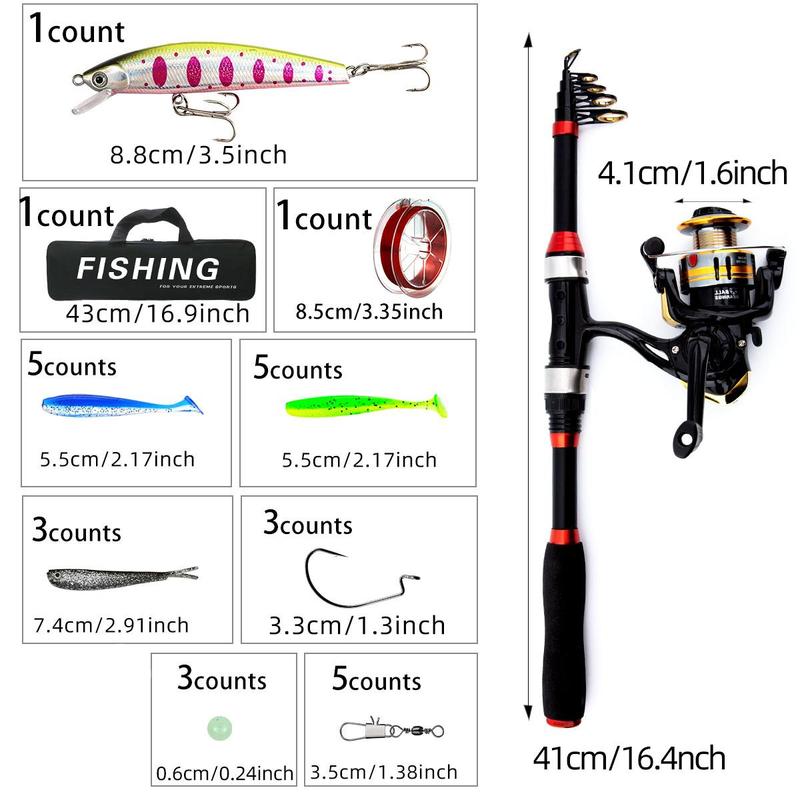 1.8m Telescopic Fishing Rod & Spinning Reel & Fishing Bag & Fishing Lure Kit, Portable Outdoor Fishing Accessories Set, Fishing Gear Set