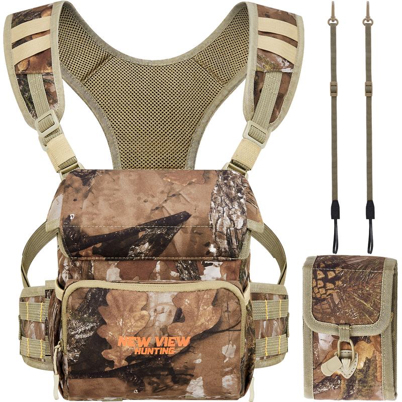 NEW VIEW Quiet Binocular Harness Chest Pack with Detachable Rangefinder Pouch and Rain Cover