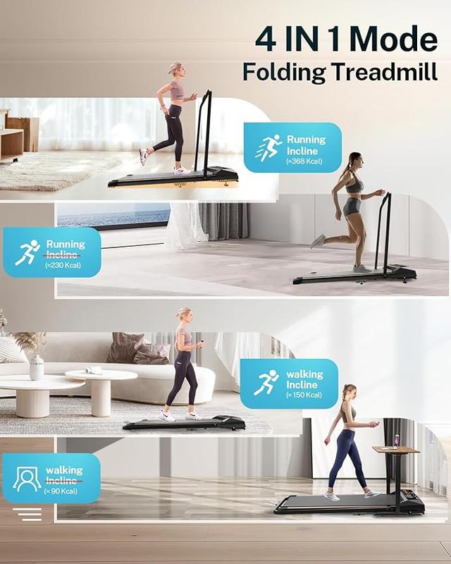 Walking Pad Treadmill with Incline - 4 in 1 Portable Folding Treadmills for Home Office, 265lbs Capacity and 2.5HP Low-Noise Motor