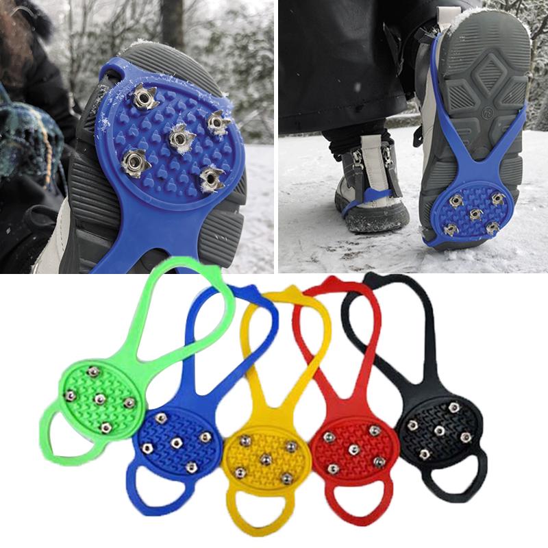 5 Color Strong Grip 5 Studs Anti-Skid Snow Ice Climbing Spikes Ice Grips Cleats Crampons Winter Climbing Anti Slip Shoes Cover