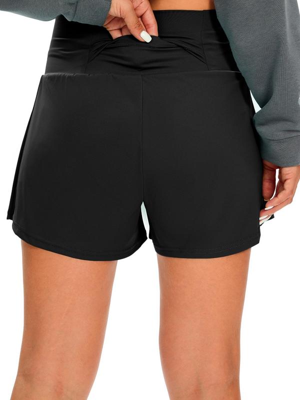 Women's 2-in-1 Pocket High Waist Sports Shorts, Solid High Stretch Yoga Gym Shorts, Ladies Sportswear for Indoor Outdoor Wear