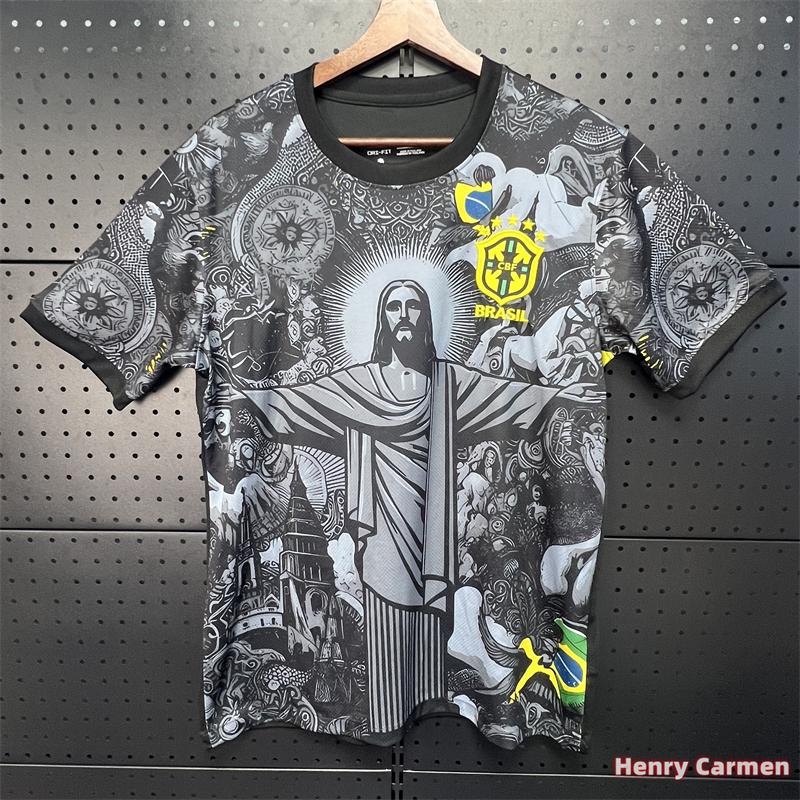 2425 Brazil Black Short Sleeve Special Edition Redeemer Five Star Soccer Jersey