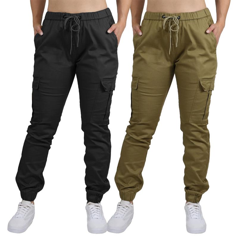 2-Pack Women's Cotton Flex Stretch Cargo Hiking Combat Quick Dry Jogger Pants (Sizes, S-2XL)