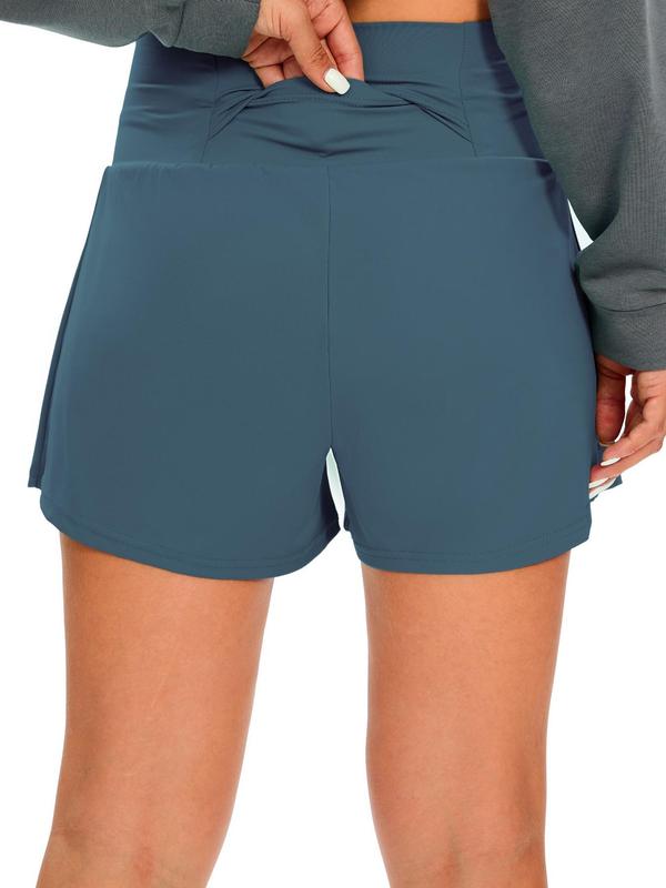 Women's 2-in-1 Pocket High Waist Sports Shorts, Solid High Stretch Yoga Gym Shorts, Ladies Sportswear for Indoor Outdoor Wear