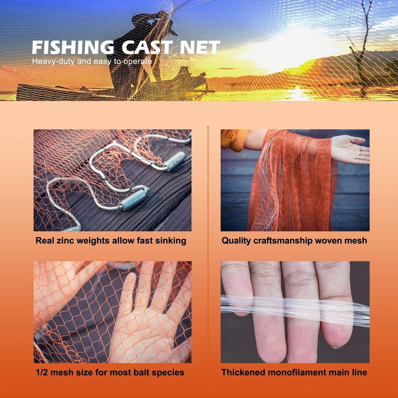 Casting Net, Throwing Fishing Cast Net with Zinc Weight for Bait Trap, Mesh Throw Casting Fish Net, Fishing Equipment, Fishing Nets, Flyfishing, Solocamping, Fishing Tackle Lures, Fishing Gear for Advent Calendar Fishing, Fishing Stuff, Fishing Accessory