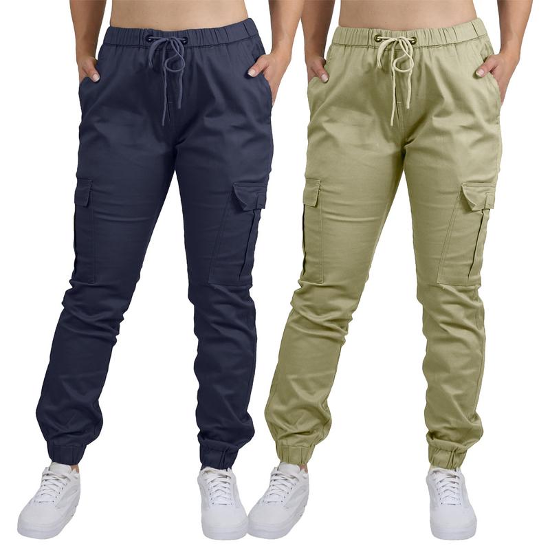 2-Pack Women's Cotton Flex Stretch Cargo Hiking Combat Quick Dry Jogger Pants (Sizes, S-2XL)