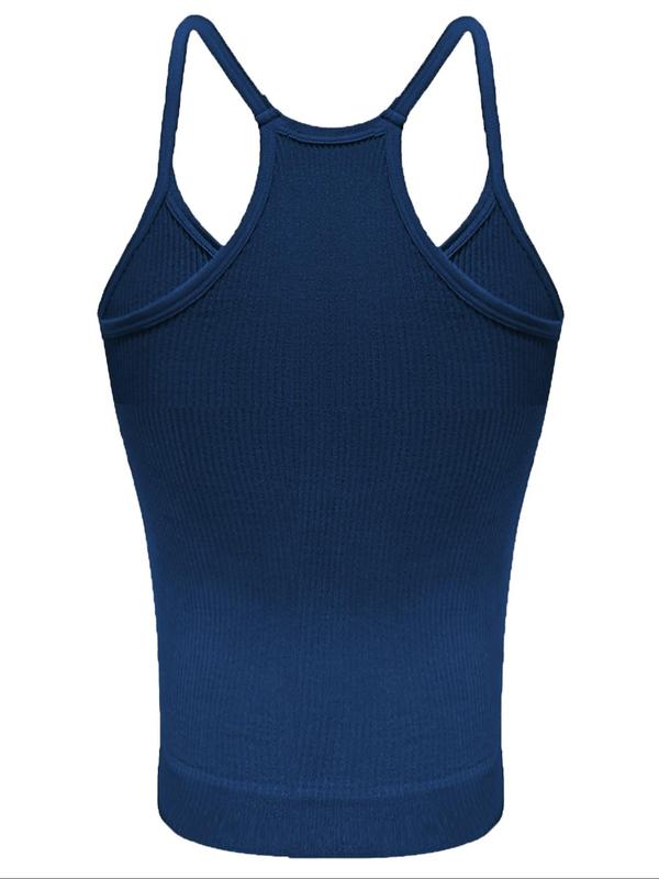 Sporty Women's Plain Ribbed Sports Vest, Sports Compression Sleeveless Top, Ladies Sportswear Clothing for Summer