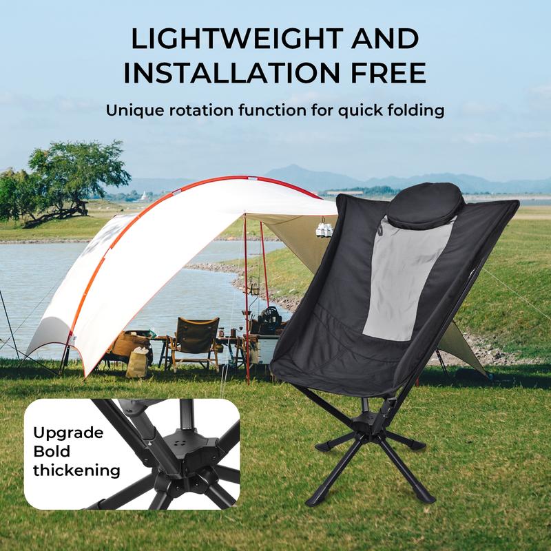 2024 Camping Gadgets Portable Swivel High Back Camping Chair, Quick Setup, Lightweight Compact Folding Chair, Carrying Case - 330 lbs