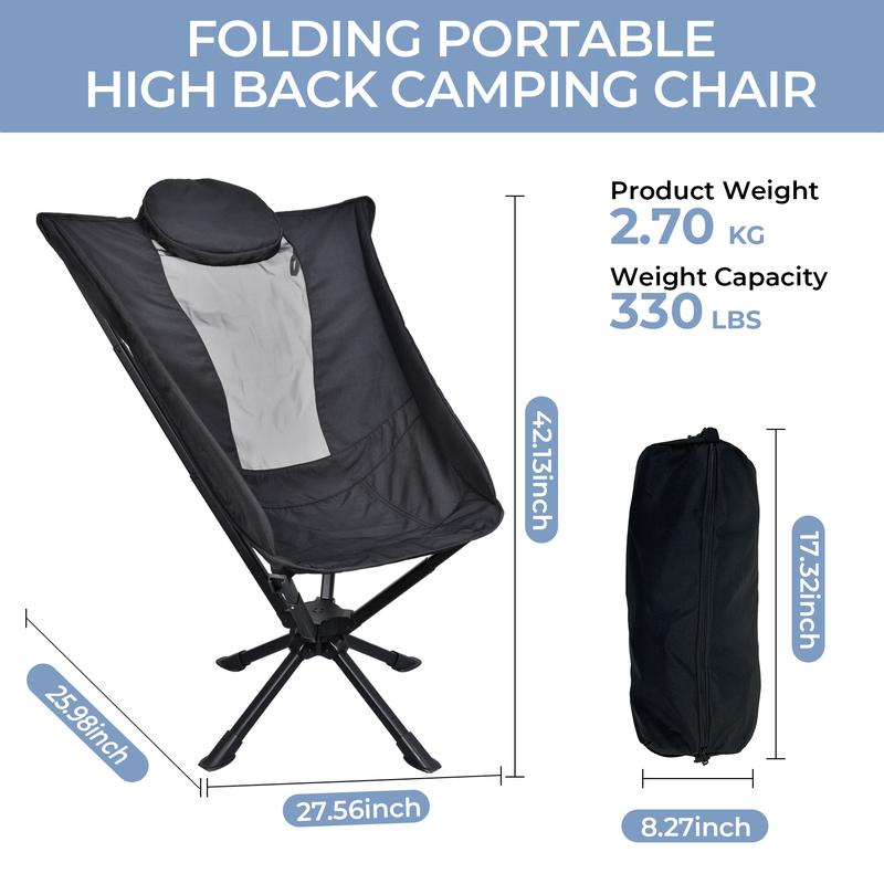 2024 Camping Gadgets Portable Swivel High Back Camping Chair, Quick Setup, Lightweight Compact Folding Chair, Carrying Case - 330 lbs