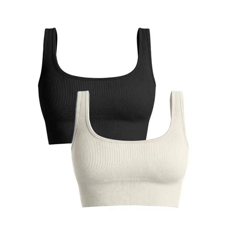 Women's 3 Piece Medium Support Tank TopRibbed Seamless Removable Cups Workout ExerciseSport Bra Lady Fit Comfort Nylon basic fashion