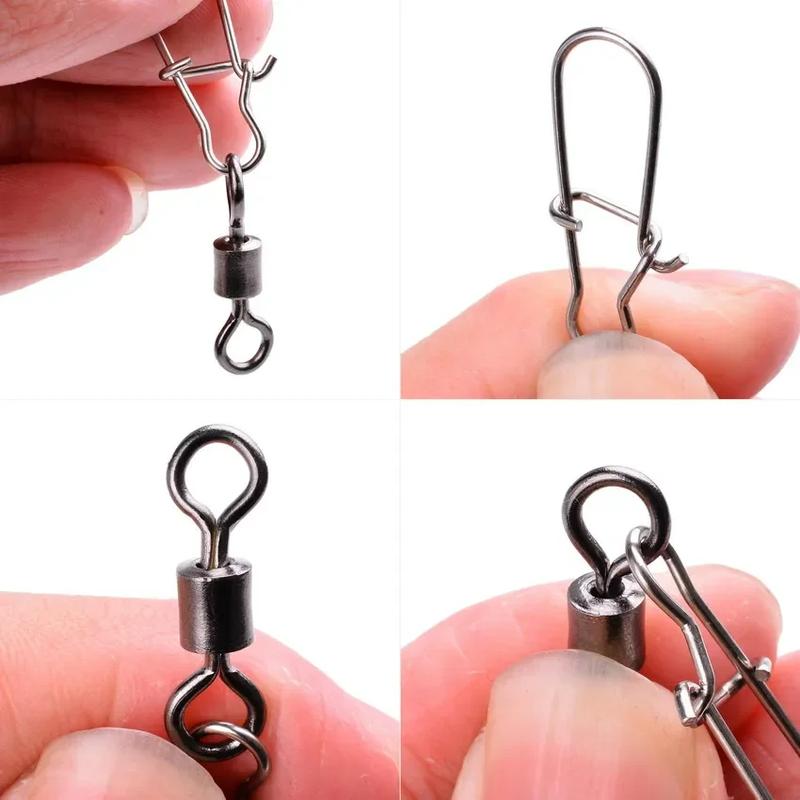 210pcs box Fishing Swivel with Nice Snaps Rolling Barrel High Strength Copper and Stainless Steel Fishing Line Connector Fishing Tackle Kit