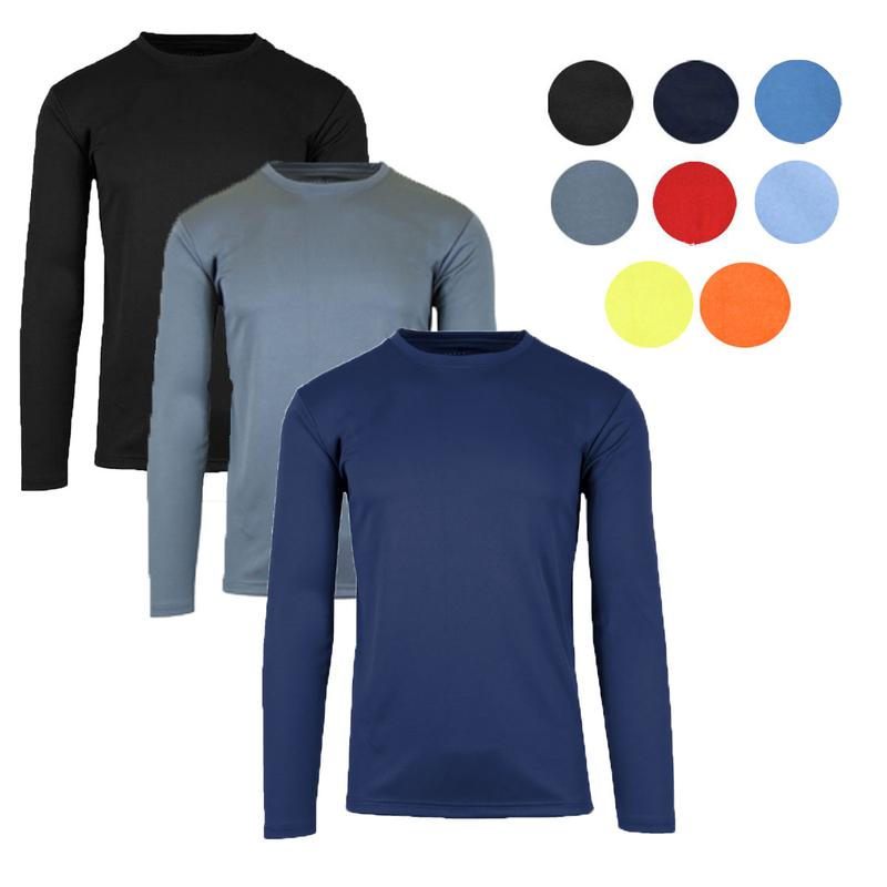 Men's 3-Pack Moisture Wicking Long Sleeve Peformance Tagless Tee