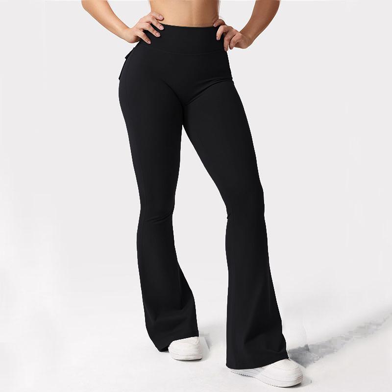 Women's High Waist Ruched Flare Leg Sports Groove Leggings, Solid Color Bell Bottom Trousers, High Stretch Seamless Flared Yoga Leggings, Ladies Sportswear Clothing for Gym Training Running Yoga, Back To School Outfits, Summer Outfits 2024, Gym Outfits