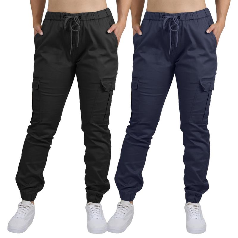 2-Pack Women's Cotton Flex Stretch Cargo Hiking Combat Quick Dry Jogger Pants (Sizes, S-2XL)