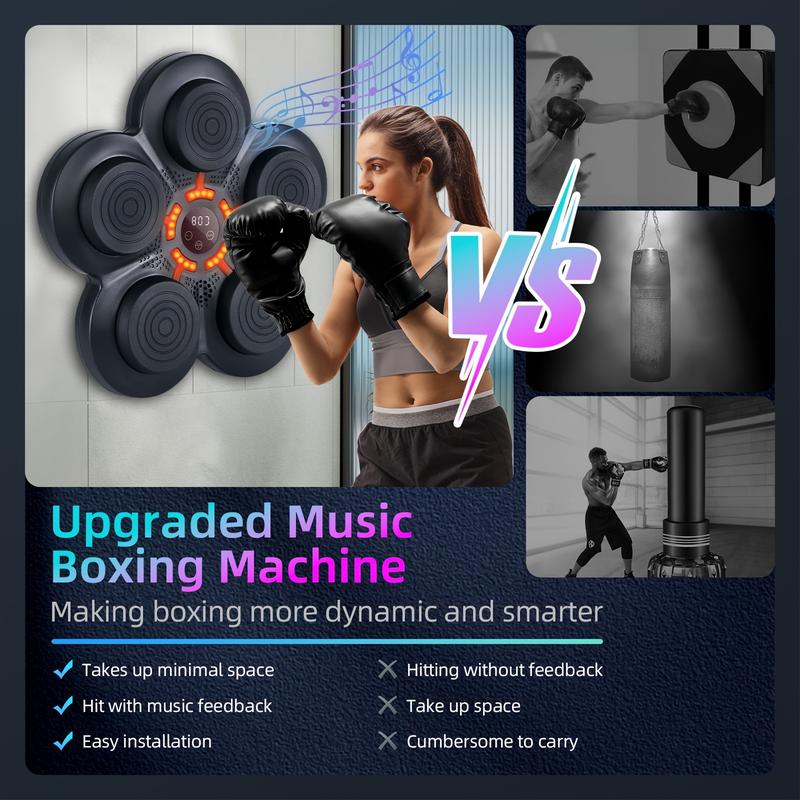 Music Boxing Glove with Boxing Machine, 2024 New Adult Music Boxing Machine, Wall-Mounted Boxing Machine with LED Electronic Music, Suitable for Home Indoor Fitness Equipment