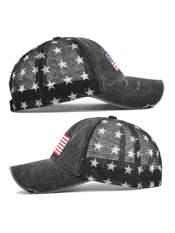 Unisex Casual USA Flag Embroidery Trucker Hat, Retro Stars Print Hollow Out Mesh Design Trucker Hat, Trucker Hat for Casual Leisure Outdoor Sports