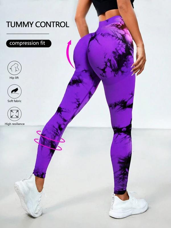 Women’s Tie Dye Print High Waist Gym Leggings, Breathable Seamless Soft Comfy Skinny Pants Tummy Control Yoga Activewear Sportswear Pants