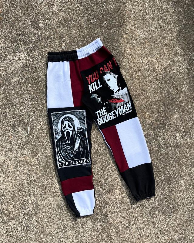 You Can't Kill The BooGeyMan Halloween Joggers, The SLasher Halloween Jogger Pants, Halloween SweatPants, Fall Winter Pants, Jogger Pant For Men, Patchwork Joggers Halloween