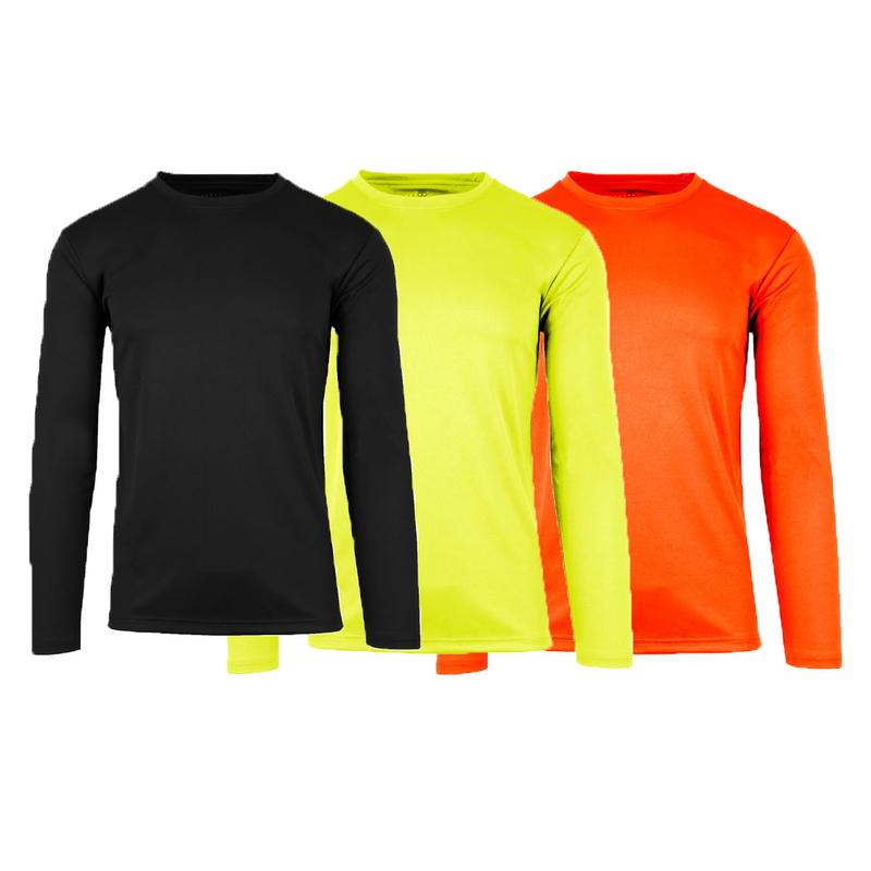 Men's 3-Pack Moisture Wicking Long Sleeve Peformance Tagless Tee