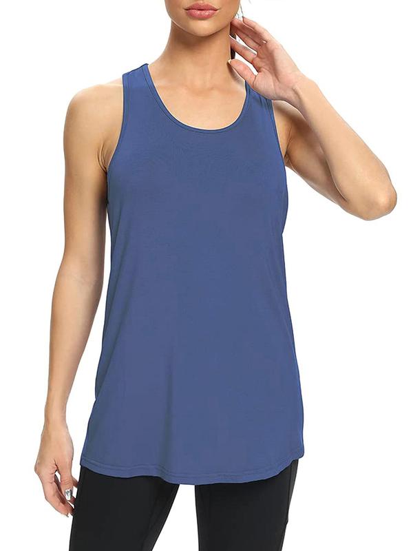 Women's Solid Round Neck Sports Singlet, Sporty Sleeveless Tank Top for Yoga Gym Workout, Ladies Sportswear for All Seasons