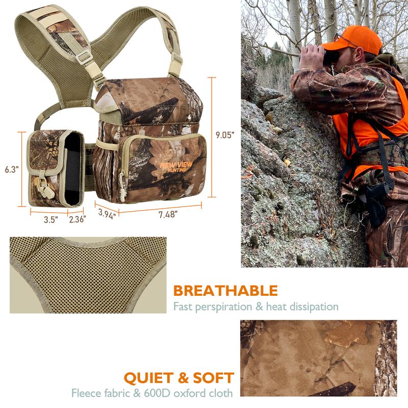 NEW VIEW Quiet Binocular Harness Chest Pack with Detachable Rangefinder Pouch and Rain Cover