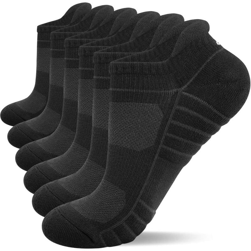 Athletic Running Ankle Socks, Low Cut Cushioned Anti-Blister Tab Sports Socks Men Women 6Pairs-Black