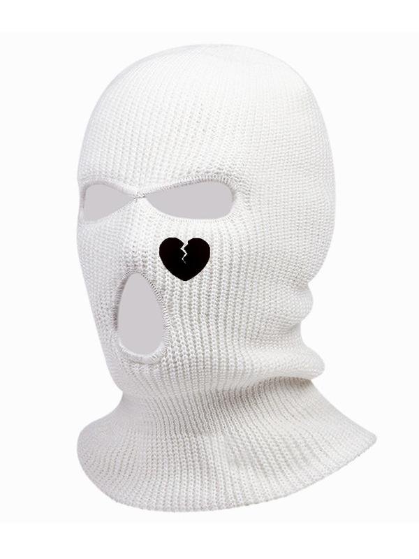 Heart Embroidery Knitted Full Face Cover, New Trendy Balaclava Cap Ski Mask, All Seasons Outdoor Sports Ski Cover for Men Women Uv Protector Motorcycle