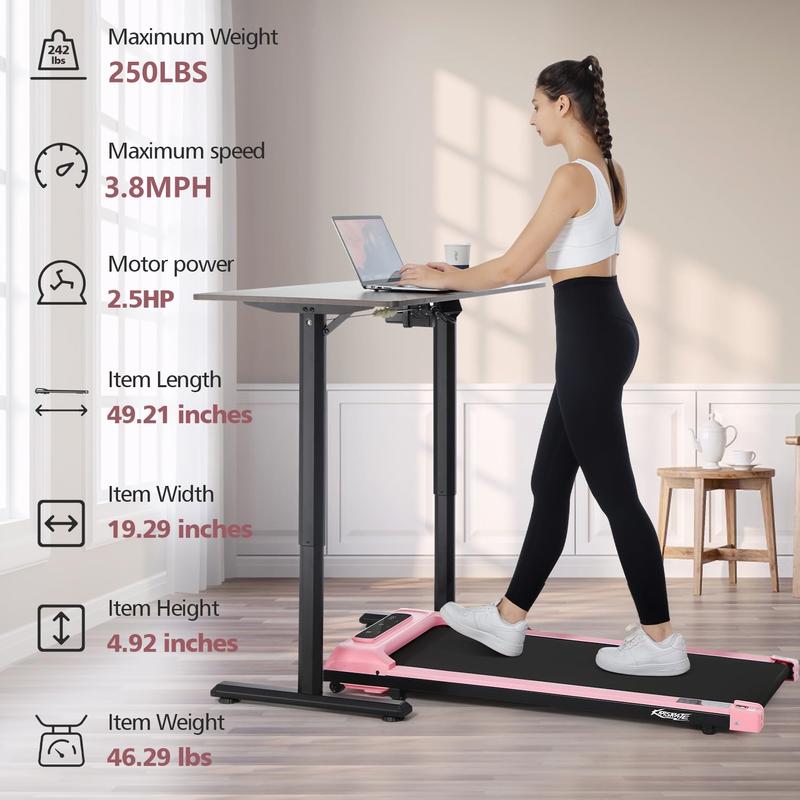 Walking Pad App & Remote Controlled Under Desk Treadmill Quiet, Flat Portable Treadmill with LED Display, Installation-Free for Home Office